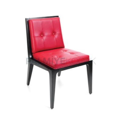 Modern Boyalı Siyah Derili Kırmızı Sandalye