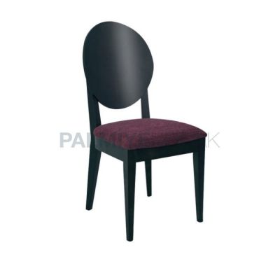 Modern Kumaşlı Mürdüm Boyalı Siyah Sırtlı Kontra Oval Sandalye