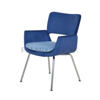 Ayaklı Boru Metal Döşemeli Kumaş Mavi Sandalye