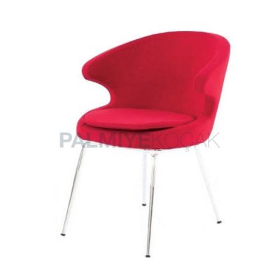 Kollu Poliüretan Ayaklı Krom Kumaşlı Kırmızı Sandalye
