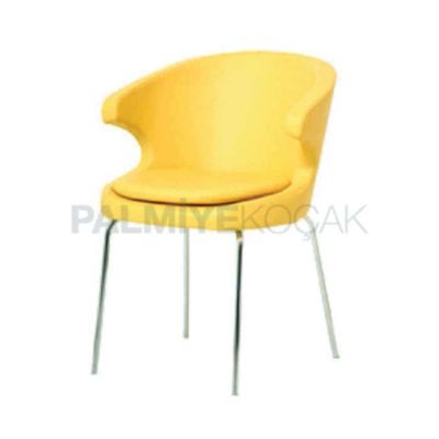 Poliüretan Kollu Petli Döşemeli Deri Sarı Sandalye